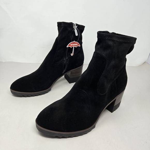 Blondo Waterproof Soft Leather Ankle Boot Sz 10M Rosalyn Black Suede Block Heel - Picture 3 of 11